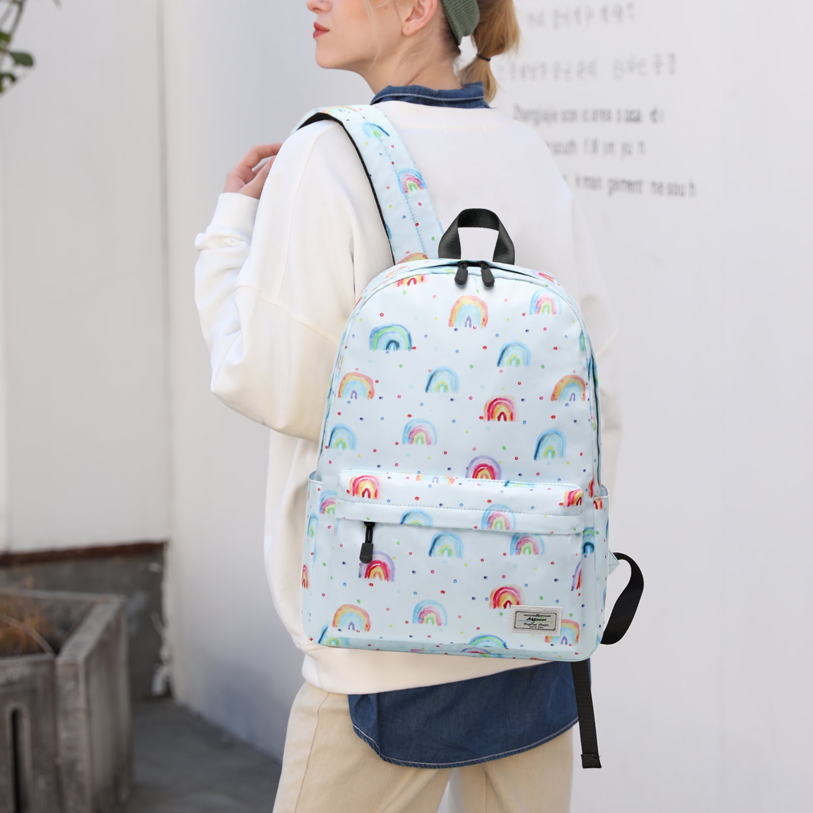 Mygreen Kids' 16" Backpack with Laptop Sleeve for Elementary School, Rainbow Green