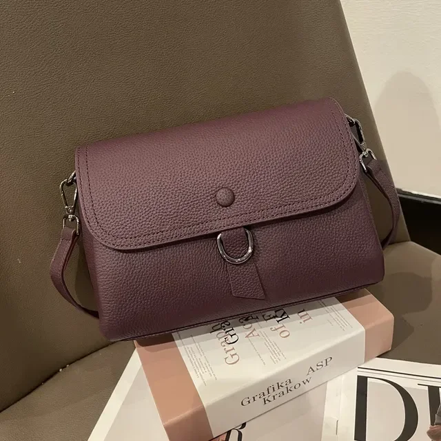 LNGOOR Women‘s Cow Leather Square Handbag Solid Versatile Head Layer Cowhide Multi Compartment Single Shoulder Bag Luxury Underarm Bag