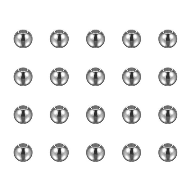 Unique Bargains Perles 5 mm en Acier Inoxydable 2 mm Trou Dia Perle pour Bricolage, Ton Argent Lot de 20