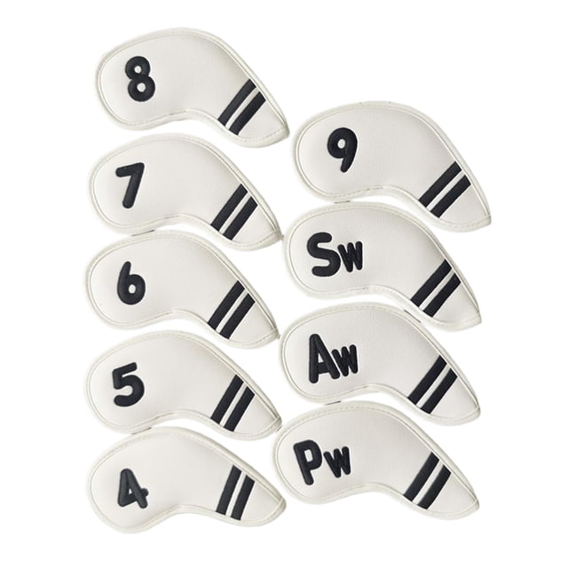 9 Uds. Cubiertas de cabeza de hierro de Golf Protector impermeable bordado número planchas de impresión blanco Cola Cubiertas de cabeza de hierro de golf