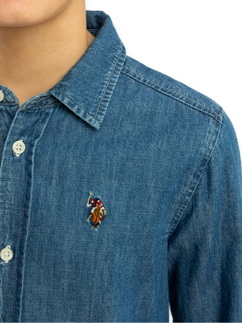 Polo Boys Long Sleeve Button Down Denim Shirt, Sizes