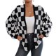 thumbnail image 3 of Cárdigan de Cuadros de Talla Grande para Mujer, Suéter Holgado con Estampado A Cuadros y Abertura Frontal, Prenda Exterior y Negro L, 3 of 10