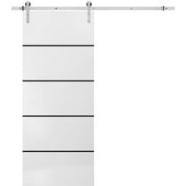 Sturdy Barn Door 32 x 80 inches | Planum 0015 White Silk with Frosted Glass | Stainless Steel 6.6FT Rail Hangers Heavy Set | Solid Panel Interior Doors