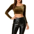 thumbnail image 1 of INSPIRAR CHIC Blusas Cortas de Terciopelo de Manga Larga sin Hombros para Mujeres XS Marrón, 1 of 8