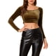 thumbnail image 1 of INSPIRAR CHIC Blusas Cortas de Terciopelo de Manga Larga Off Shoulder Sólidas para Mujeres L Marrón, 1 of 7