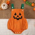 thumbnail image 2 of zuwimk Baby Boy Halloween Romper Overalls Pumpkin Embroidery Plaid Print Sleeveless Round Neck Jumpsuit (0-3 Months,Orange), 2 of 4