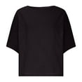 thumbnail image 5 of FAIWAD Womens Cotton Linen Round Neck Short Sleeve Tops Solid Color Elegant Lightweight Tops (Medium, Black), 5 of 6