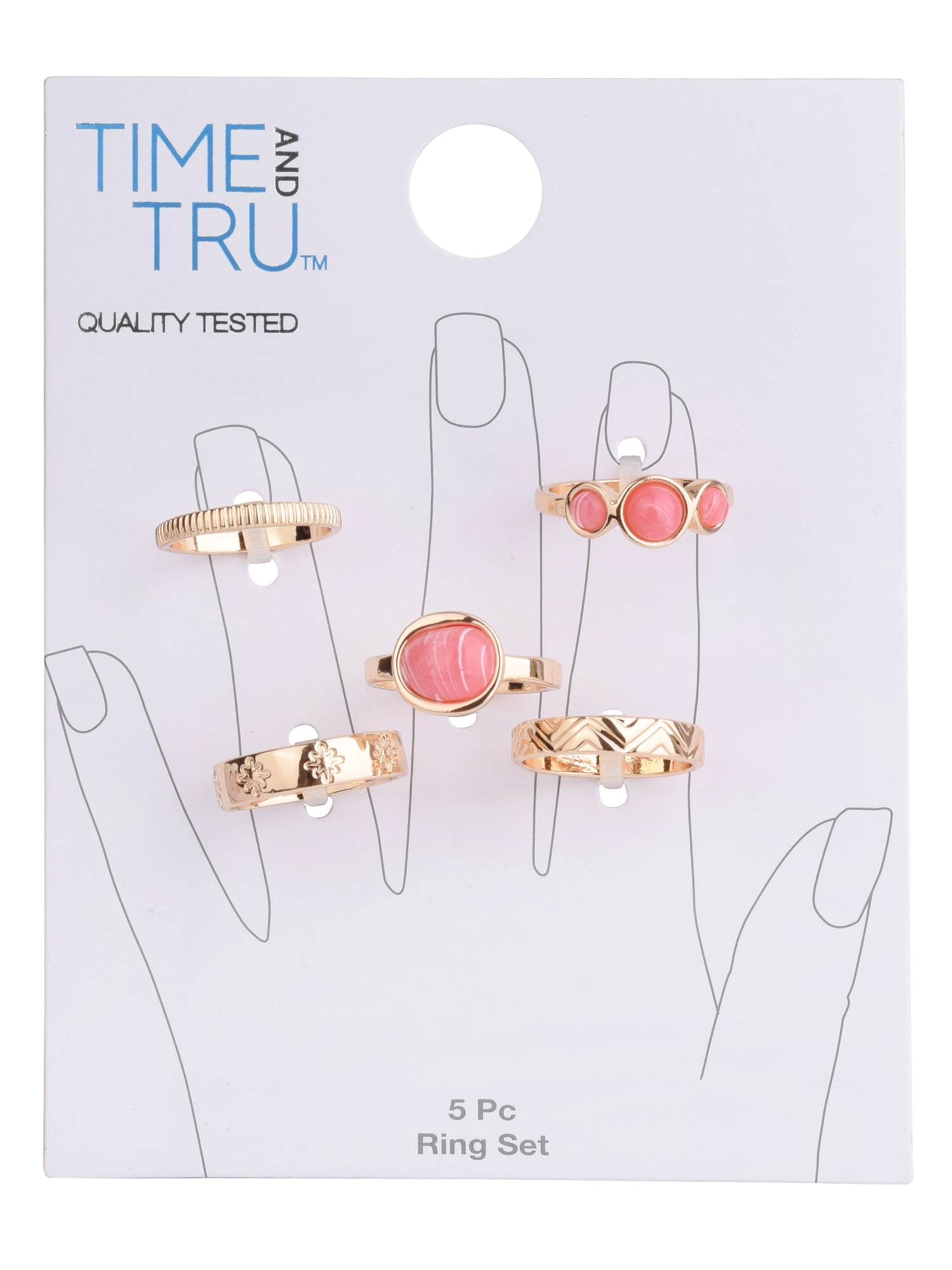 Time and Tru Women's Gold-Tone 5pc Multi-Stone Ring Set
