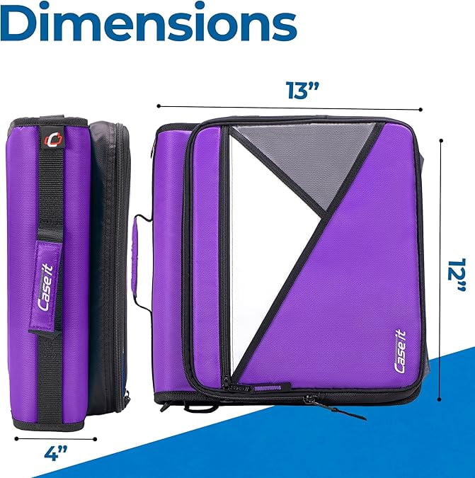 Case-it The Universal 2.0 Zipper Binder -1.5 Inch D-Ring - Removable Padded Pocket Holds Up to 13" Laptop/Tablet - Multiple Pockets - 350 Page Capacity - Comes with Shoulder Strap - Deep Purple LT-20