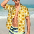 thumbnail image 7 of Sikiie Yellow White Striped Sunflower Print Men's Hawaiian Shirt, Summer Beach Button Pocket Short Sleeve T-Shirt,Large, 7 of 7