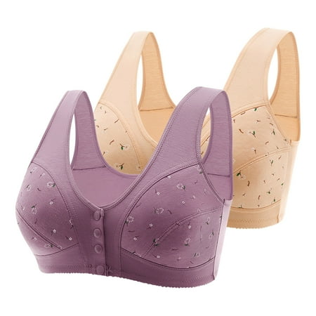 Black of Friday Deals!Clearance Staron 2PC Women s Bras Front Closure No Underwire Bras Stretch Wireless Bras Comfortable Full Support Bra Front Button Bras