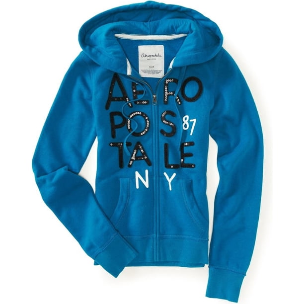 Sudadera con capucha y cremallera Aeropostale con lentejuelas para mujer azul XS