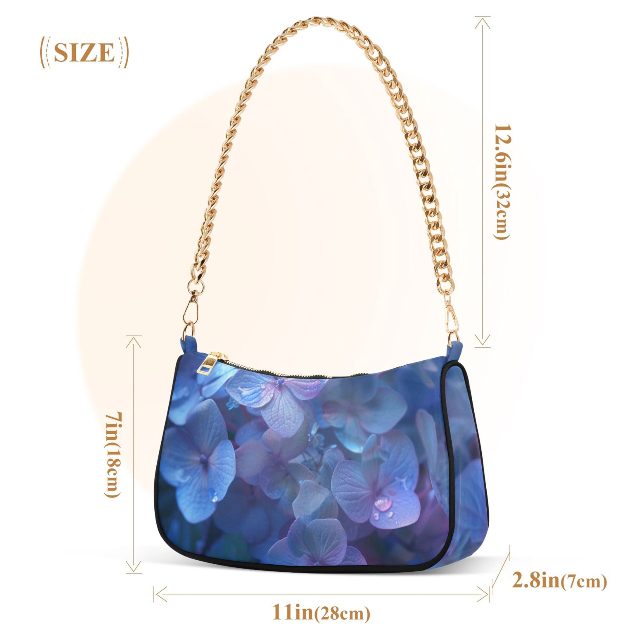 Ryvnso Hydrangeas with Water Drop Womens Chain Shoulder Bag Tote Handbags Clutch Hobo Purse with Zipper for Travel
