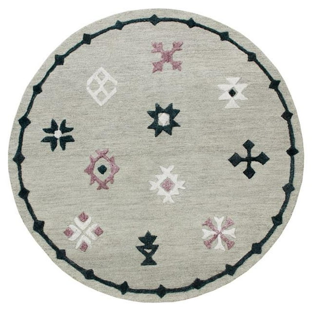 LR Resources VIBRA03564GRY70RD Hand Hooked Geometric Bordered Round Area Rug, Gray