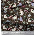 thumbnail image 2 of Soimoi Brown Rayon Fabric Unicorn & Floral Print Fabric by the Yard 56 Inch Wide, 2 of 3