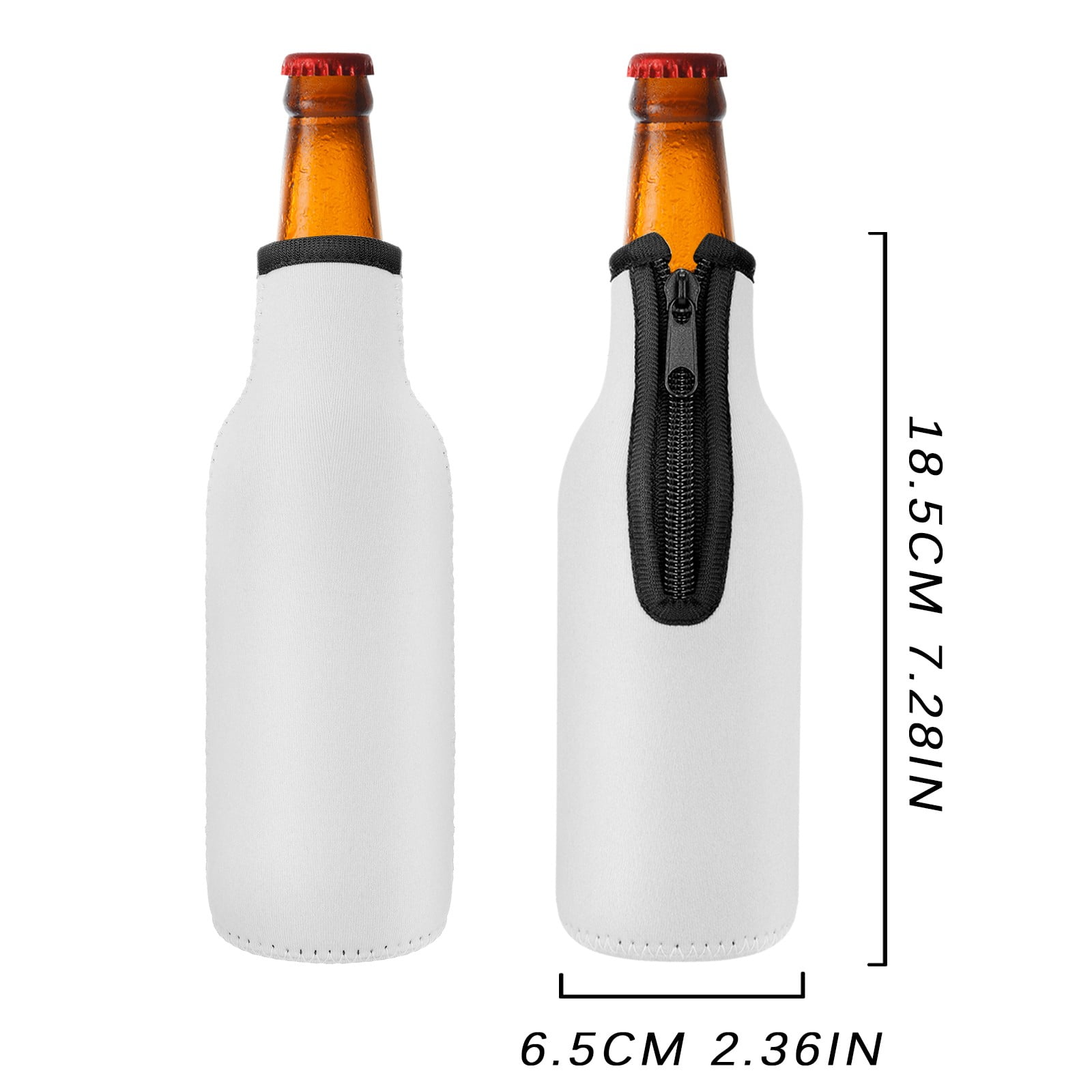 Blank Foam Can & Bottle Coolers-2 Pack-White Zipper Beer Bottle Coolers 