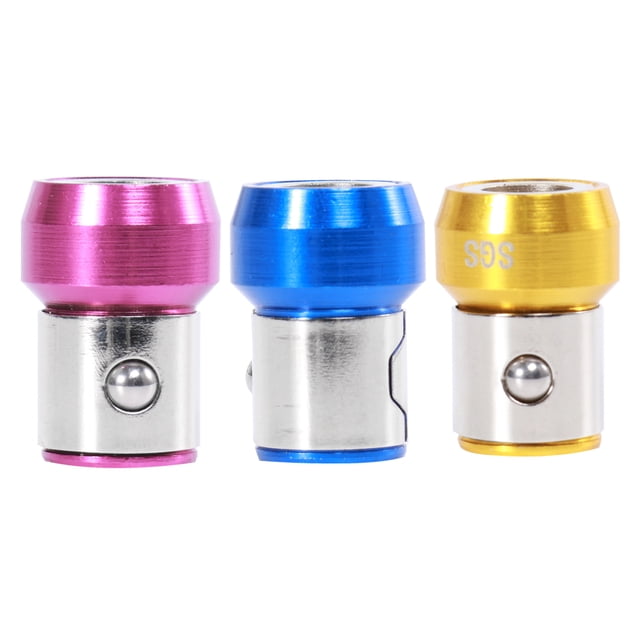 3 puntas de destornillador universales de 6,35 mm, anillo magnético de metal, puntas de destornillador magnéticas fuertes, manga sin poste (azul dorado y morado)
