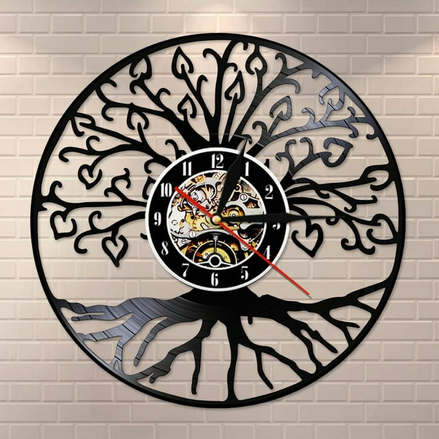 Tree of Life Retro Vinyl Record Wall Clock Living Room Kitchen Family Tree Retro Vinyl Longplay Wall Art Home Decor Wall Clock