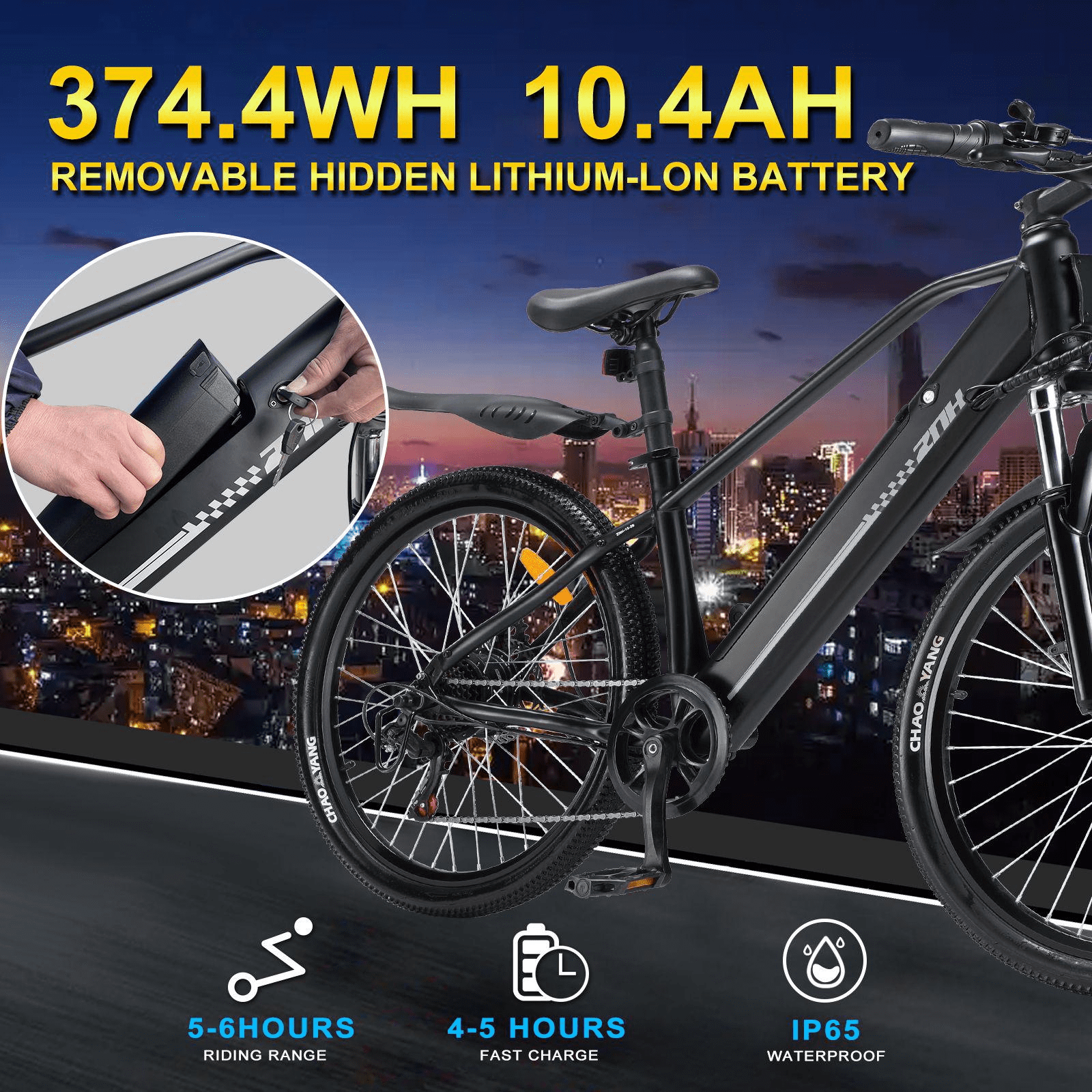 ZNH Electric Bike for Adults, 500W Motor, 26" Commuting E-Bike with Hidden 374.4Wh Battery, 7-Speed Gear, LCD Display, UL 2849
