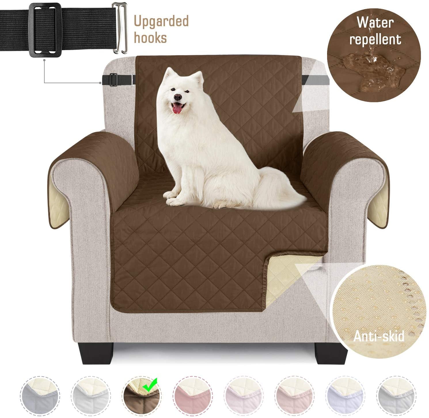 Sofa Cover 1 Seater Slipcovers Anti Slip Sofa Protector Cover Water Resistant Furniture Protector,Furniture Slipcover,Reversible Furniture Protector for Dogs Pets and Dirt Proof 165 x 190 cm, Brown 