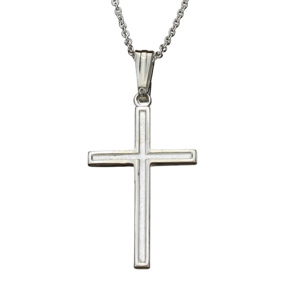 Sterling Silver Border Cross Pendant Cable Chain Necklace, 20"