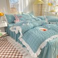 thumbnail image 1 of Juego de cama de princesa Kawaii Seersucker para niñas, algodón lavado, estilo coreano, funda de edredón de encaje con volantes de lujo, falda de cama tamaño Queen, 1 of 6