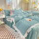 thumbnail image 1 of Juego de cama de princesa Kawaii Seersucker para niñas, algodón lavado, estilo coreano, funda de edredón de encaje con volantes de lujo, falda de cama tamaño Queen, 1 of 6