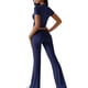 thumbnail image 3 of Pantalón de Traje de Corta Ajustado de Color Liso Azul Marino M, 3 of 9