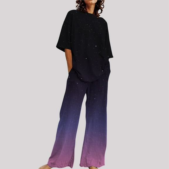 Women's Comfortable A Summer O Neck Loose Short Sleeve Floral Print Top Shirt With Pants Large Size 2 Piece Set plus Size Pant Suits for Women Dressy Dressy Pant Suits for A Wedding Petite Fancy Suits