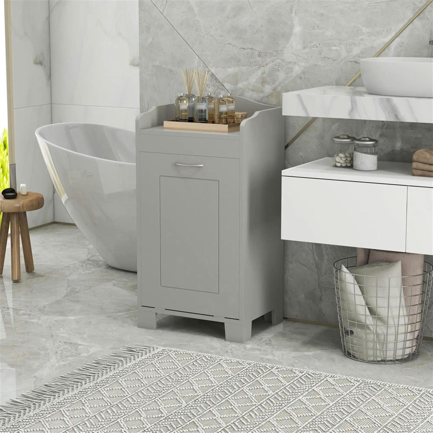 Demi Bonn 31" Bathroom Storage Cabinet with Tilt-Out Trash, Laundry Cabinet with Tilt Out Laundry Basket for Kitchen, Living Room, Gray