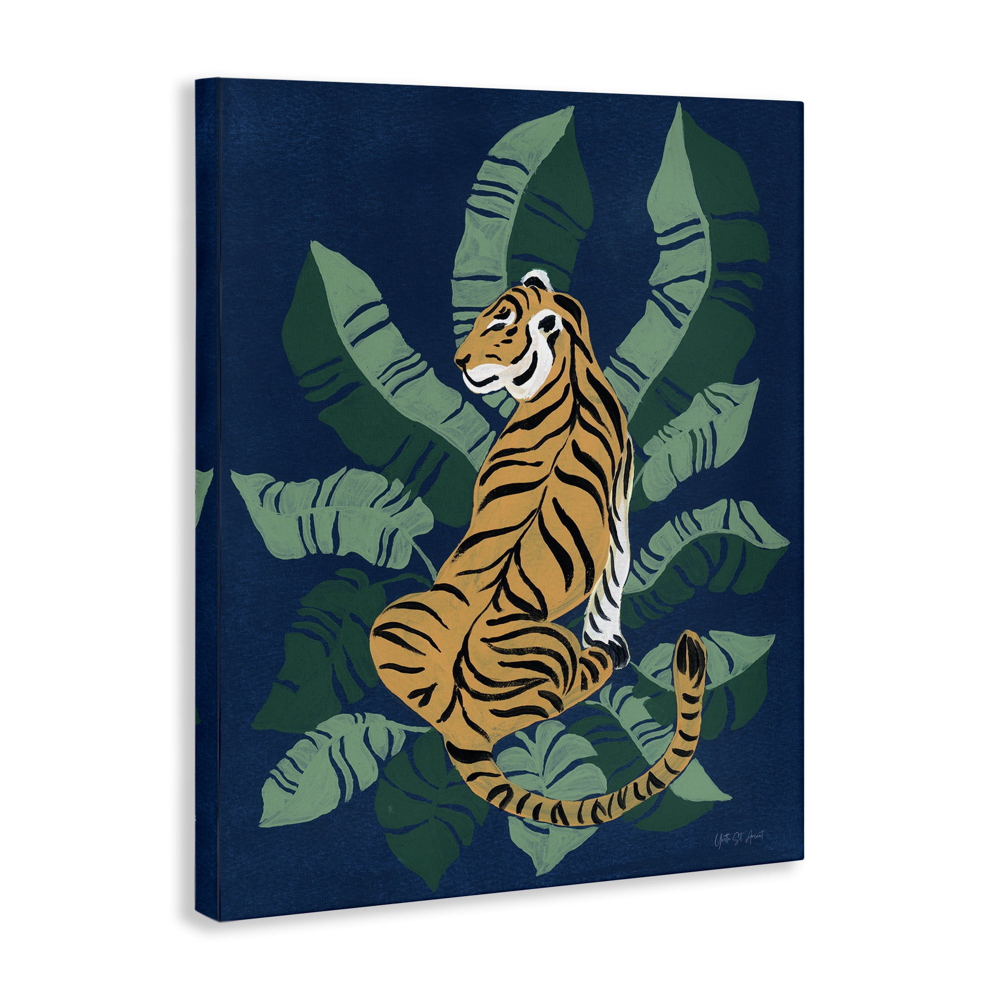 Stupell Industries Tiger Sitting over Palms Animals & Insects Painting Gallery Wrapped Canvas Art Print Wall Art, 30 x 40