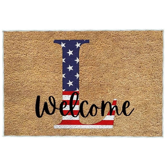 Qiulaii 24x16 Inch 4th of July Patriotic Doormat with Welcome Message, Non-Slip Entryway Rug for Independence Day Home Decor,L