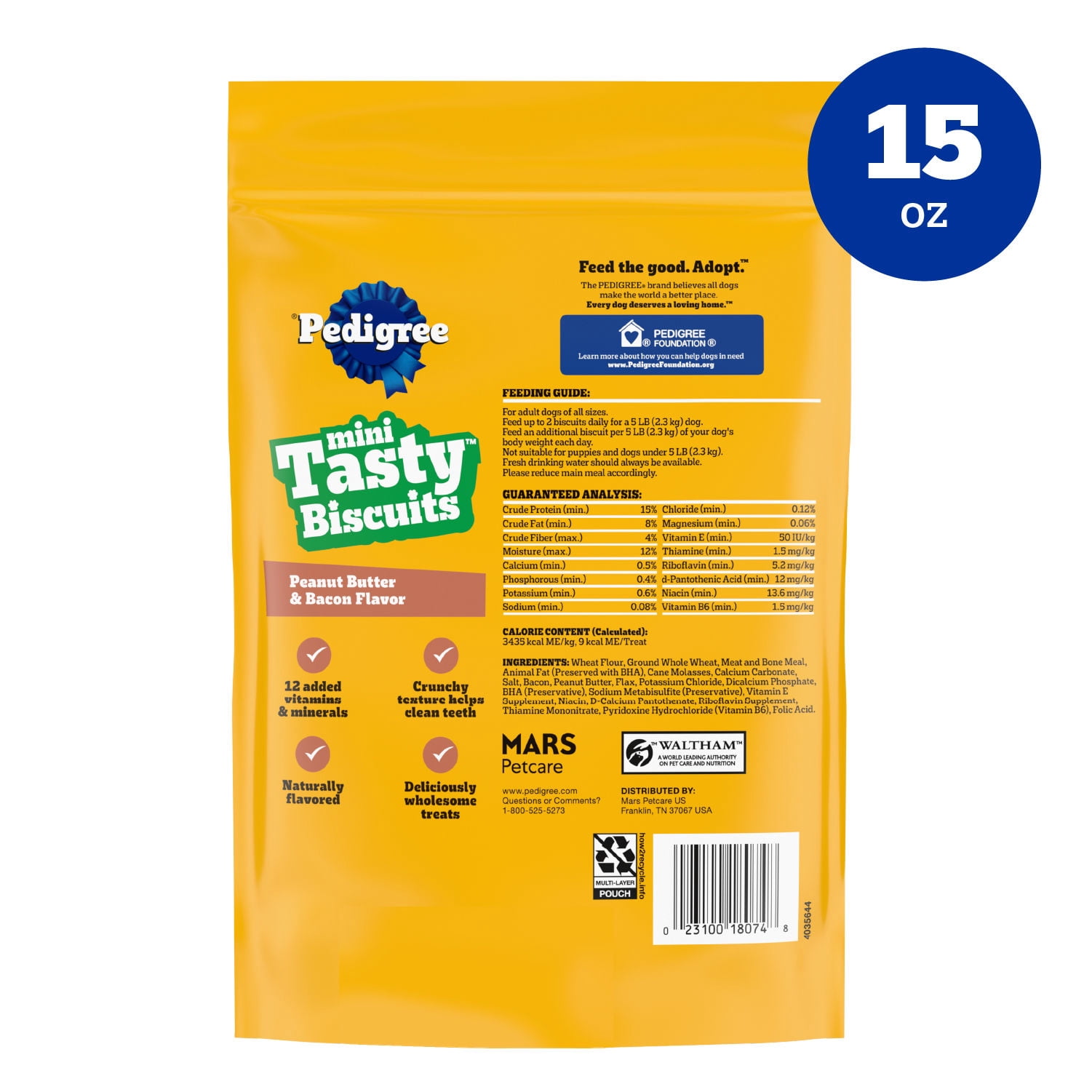 (4 pack) Pedigree Tasty Biscuits Mini Dog Treats, Peanut Butter & Bacon Flavor, 15-oz Bags (4 Pack)