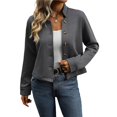 thumbnail image 3 of Chaqueta Corta con Botones para Mujer, Chaquetas Casuales de Larga, Abrigos Retro de Cuello Alto de Moda para Otoño Gris Oscuro XL, 3 of 10