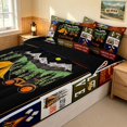 thumbnail image 3 of Erosebridal Happy Camping Zipper Twin Comforter Sets with Fitted Sheet and 2 Pillowcases, Camper Grid Zipper Bedding Set, Black Reversible, 3 of 7