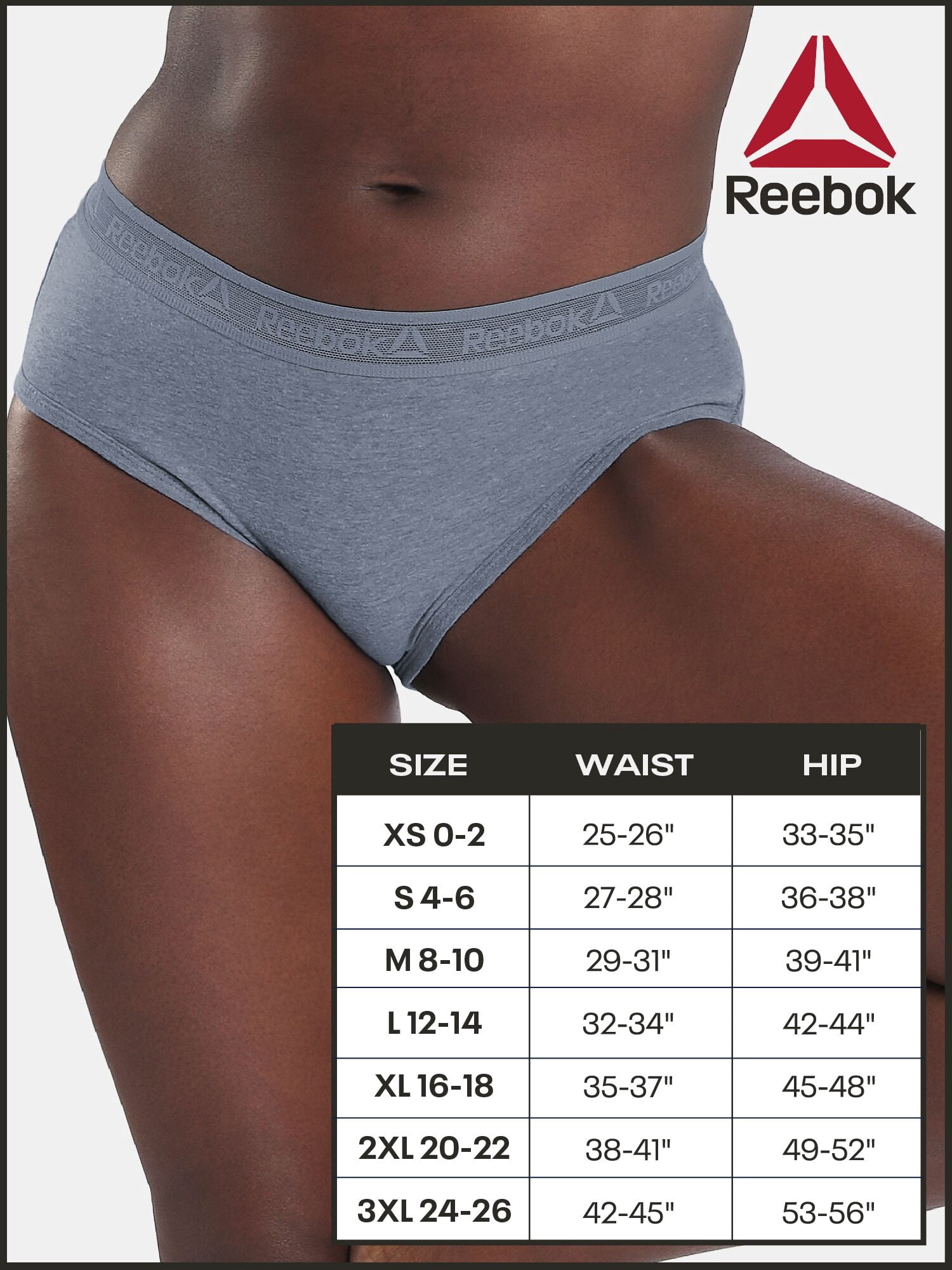 Reebok Women’s Performance Cotton Hipster Underwear, 3-Pack, Size S - 2XL