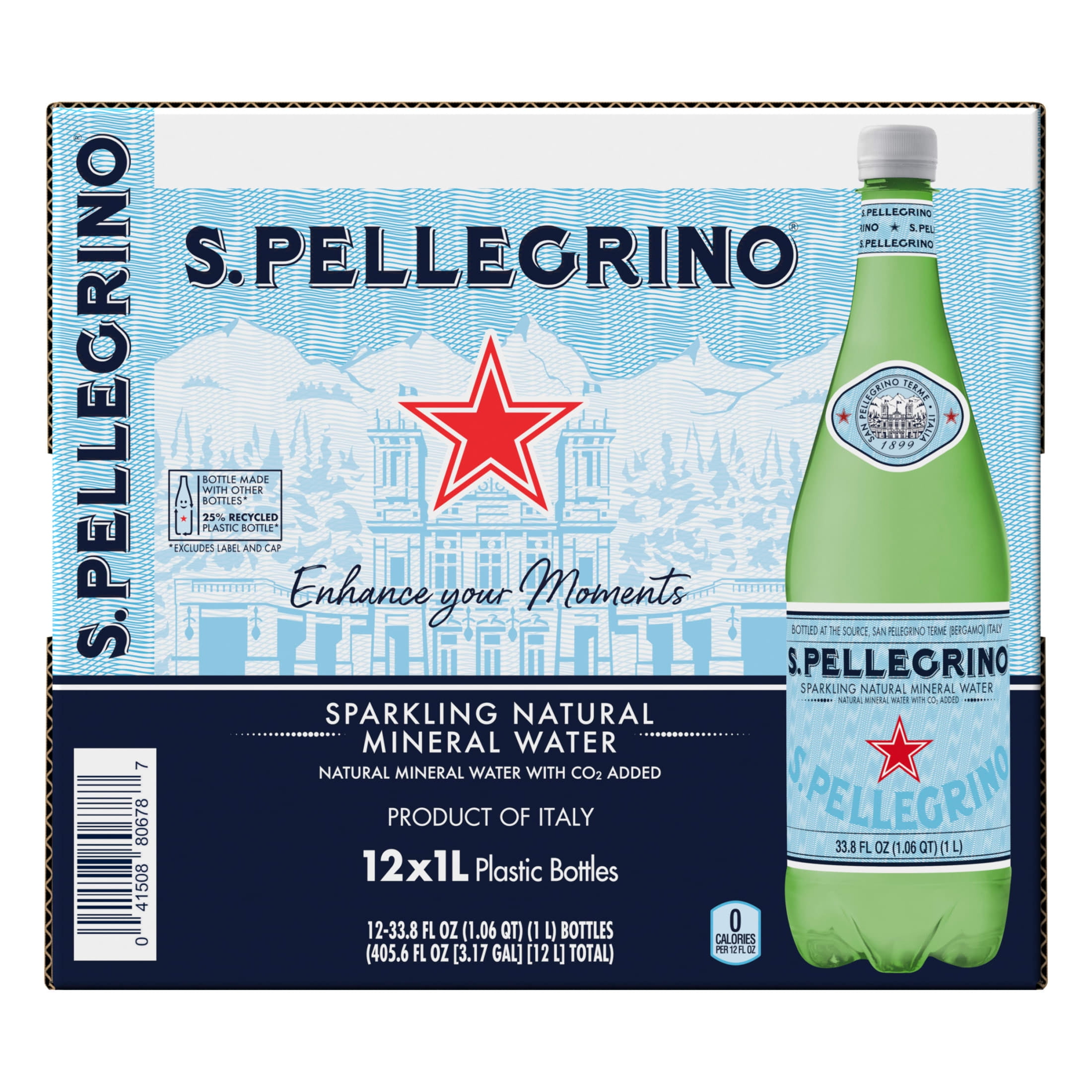 S.Pellegrino Sparkling Natural Mineral Water, 1L, 12 Pack Plastic Bottles