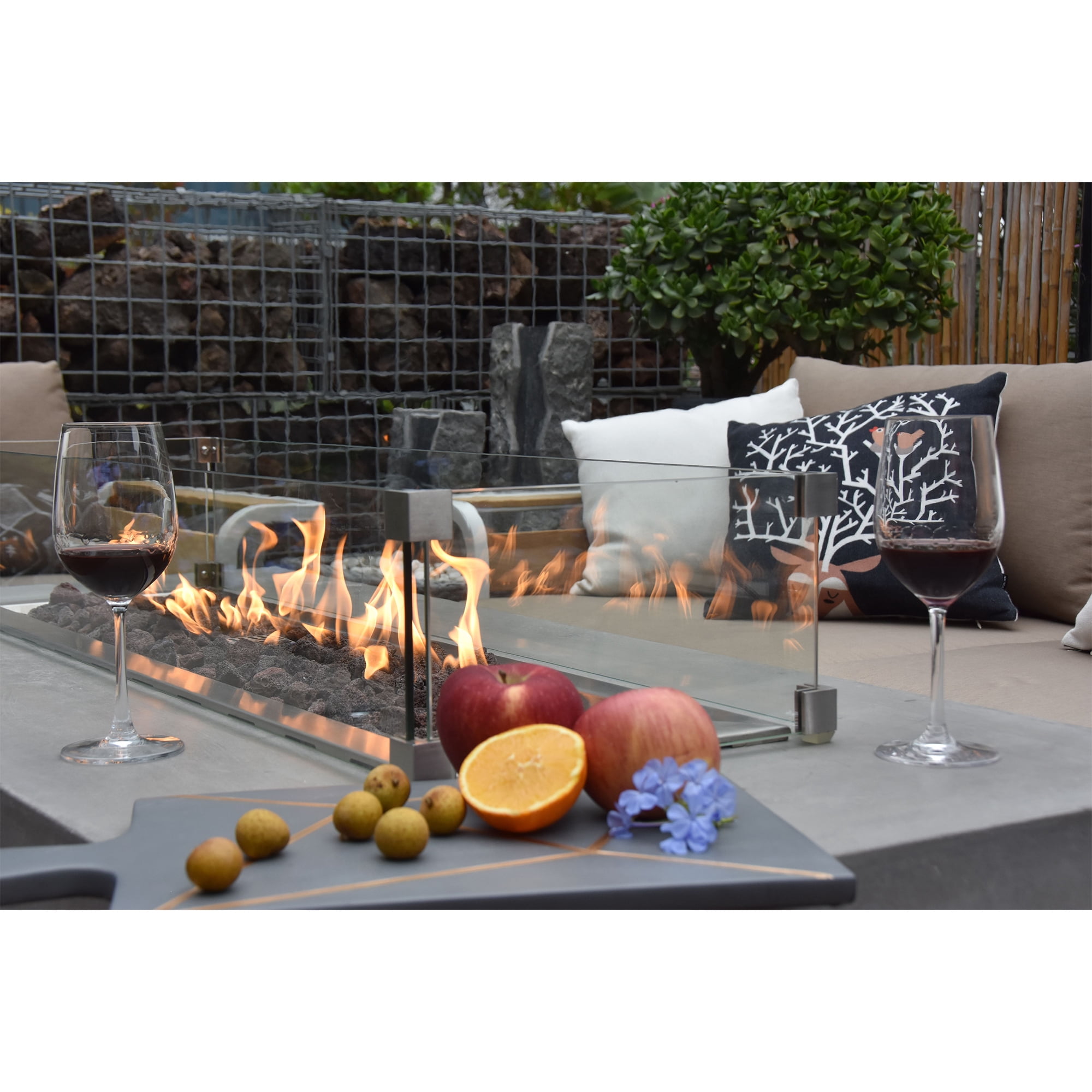 Elementi Granville 60" Concrete Fire Pit Table + Steel Cover & Wind Screen