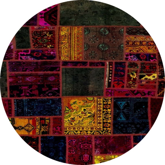 Ahgly Company Machine Washable Indoor Round Abstract Bakers Brown Area Rugs, 5' Round