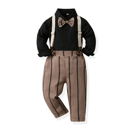 

RPVATI Toddler Baby Child Children Kids Clothes Long Sleeve Bow Tie Shirts + Suspender Pants Set 2 Pieces Fall Winter Outfits