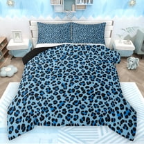 Manfei Leopard Print Queen Comforter Set,Jungle Animal Bedding Sets,Blue Black Bedding Comforter Set For Girls Boys,Breathable Home Decor Reversible,3-Piece