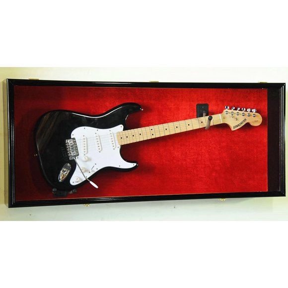 Vitrine de Guitare Armoire Murale pour Garde-Boue Ou Acoustique avec Protection UV - Verrouillable avec Montage Horizontal, Noir