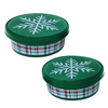 Christmas Round Plastic Cookie Containers with Lids Set of 2, Reusable Storage Buckets for Candy Treat Goodies Favors Snacks, Gift Giving Party Supplies Box Holiday Themed Decoration(Green Snowflake)