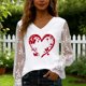 thumbnail image 5 of Xuyuer Women's Romantic Lace Insert V-Neck Blouse with Floral Print and Delicate Sleeves, Feminine Elegant Top for Date Nights, Garden Parties and Special Occasion Outfits, 5 of 6