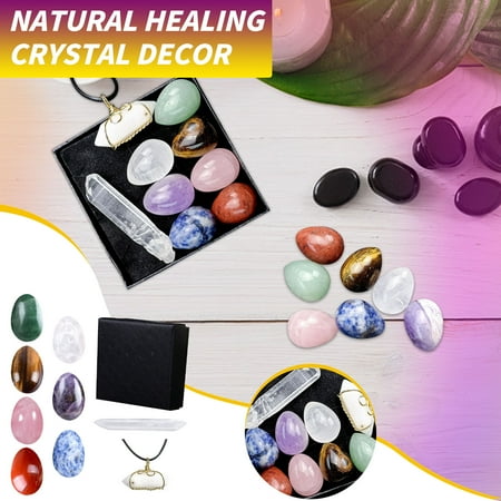 

KKCXFJX Lightning Deals of Today Natural Colorful Crystal Jade Oval Set Pendant Geometric Oval Ornament Colorful Stone Gift Box