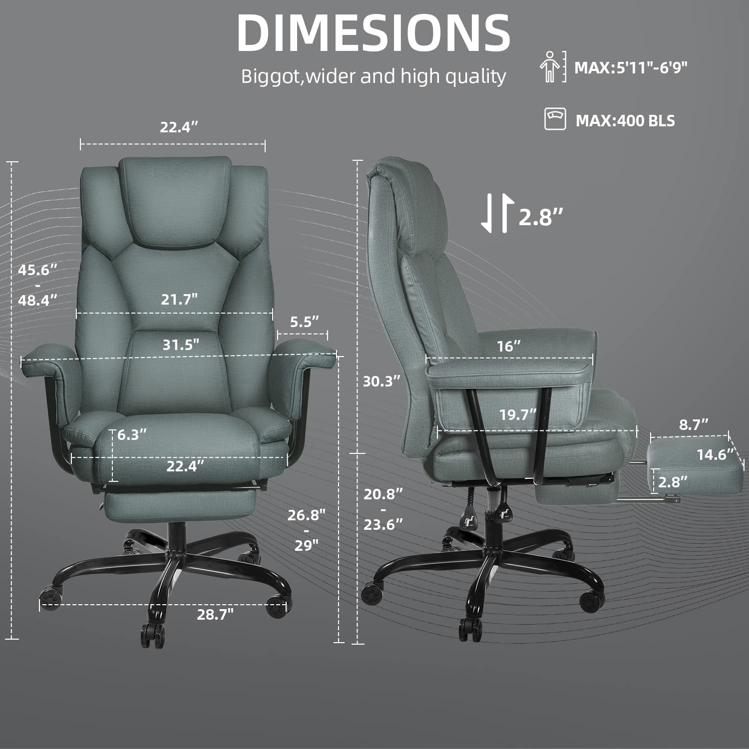 Homezeer Reclining Office Chair with Footrest, Big and Tall Office