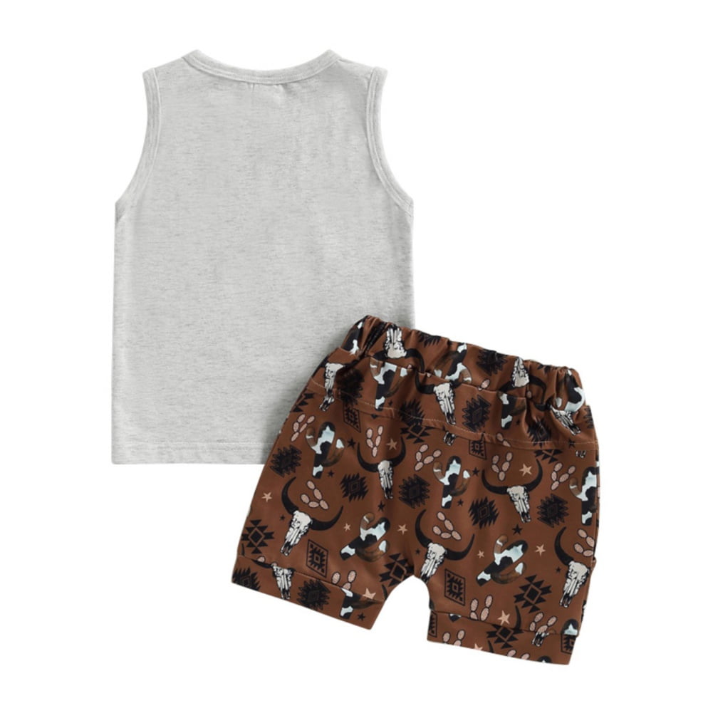 2pcs Baby Boy Button Front Tank Top and Boho Print Shorts Set