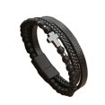 thumbnail image 2 of Pulsera de hombre Zulema de 3 capas de cuero PU con cierre decorativo minimalista Negro, 2 of 8
