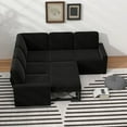 thumbnail image 6 of Gewnee 5-Seater Black L-Shaped Convertible Sofa - Skin-Friendly & Wear-Resistant Chenille Fabric, Solid Wood Frame with Multifunctional Storage, for Living Rooms & Halls, 6 of 11