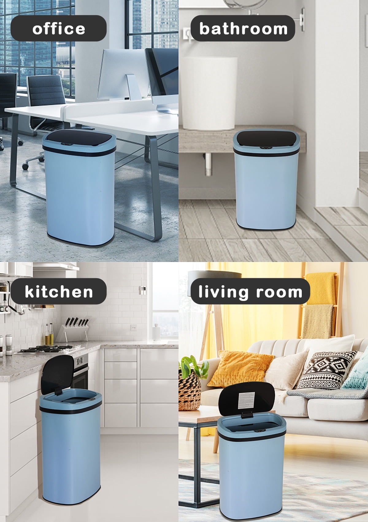 13 Gallon Kitchen Garbage Can Automatic Trash Can 13 Gallon Stainless Steel Trash Can Touch Free Bathroom Trash Can with Lid for Bathroom, Kitchen, Office